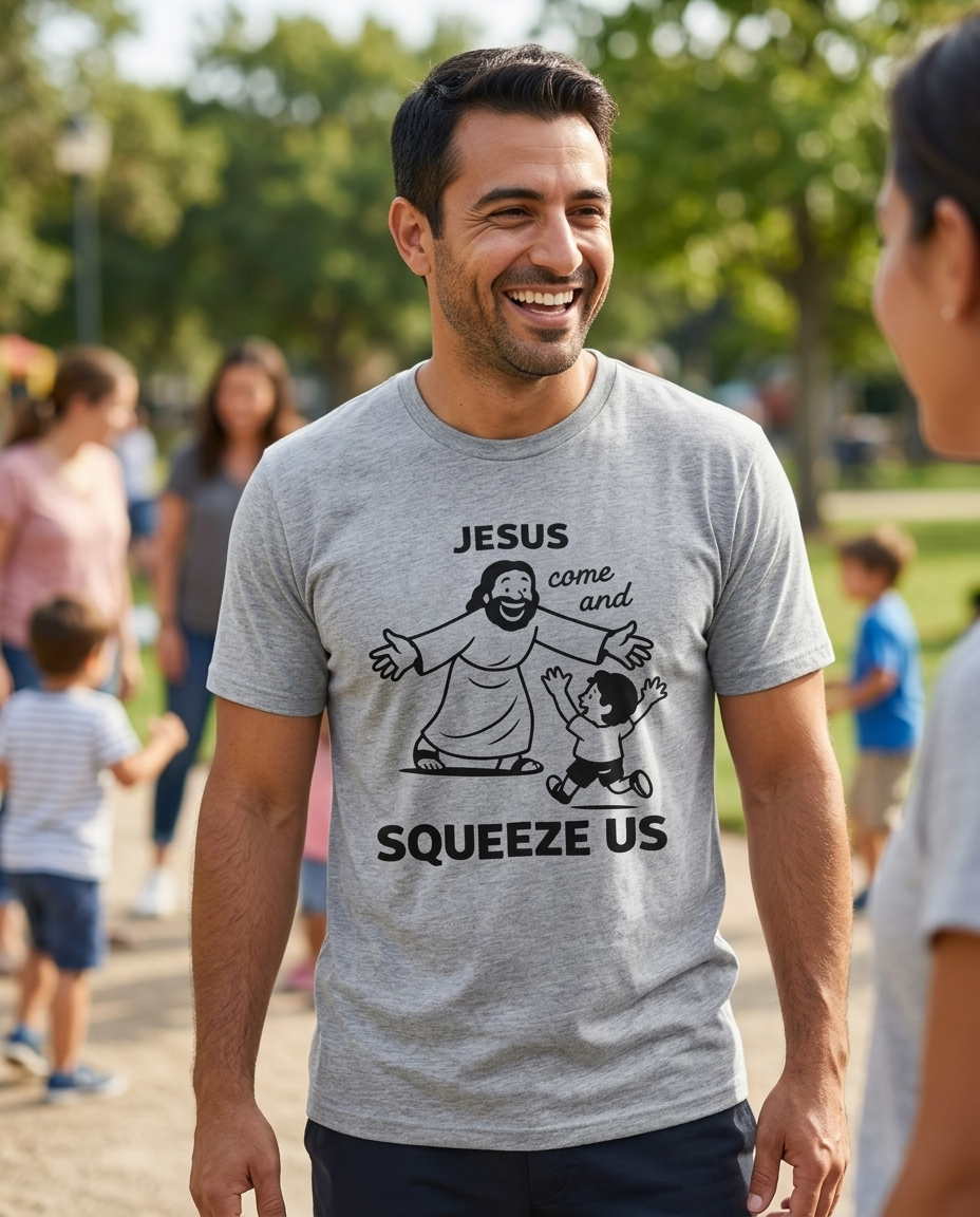 Jesus Come and Squeeze Us Adult Tee - Light Colors