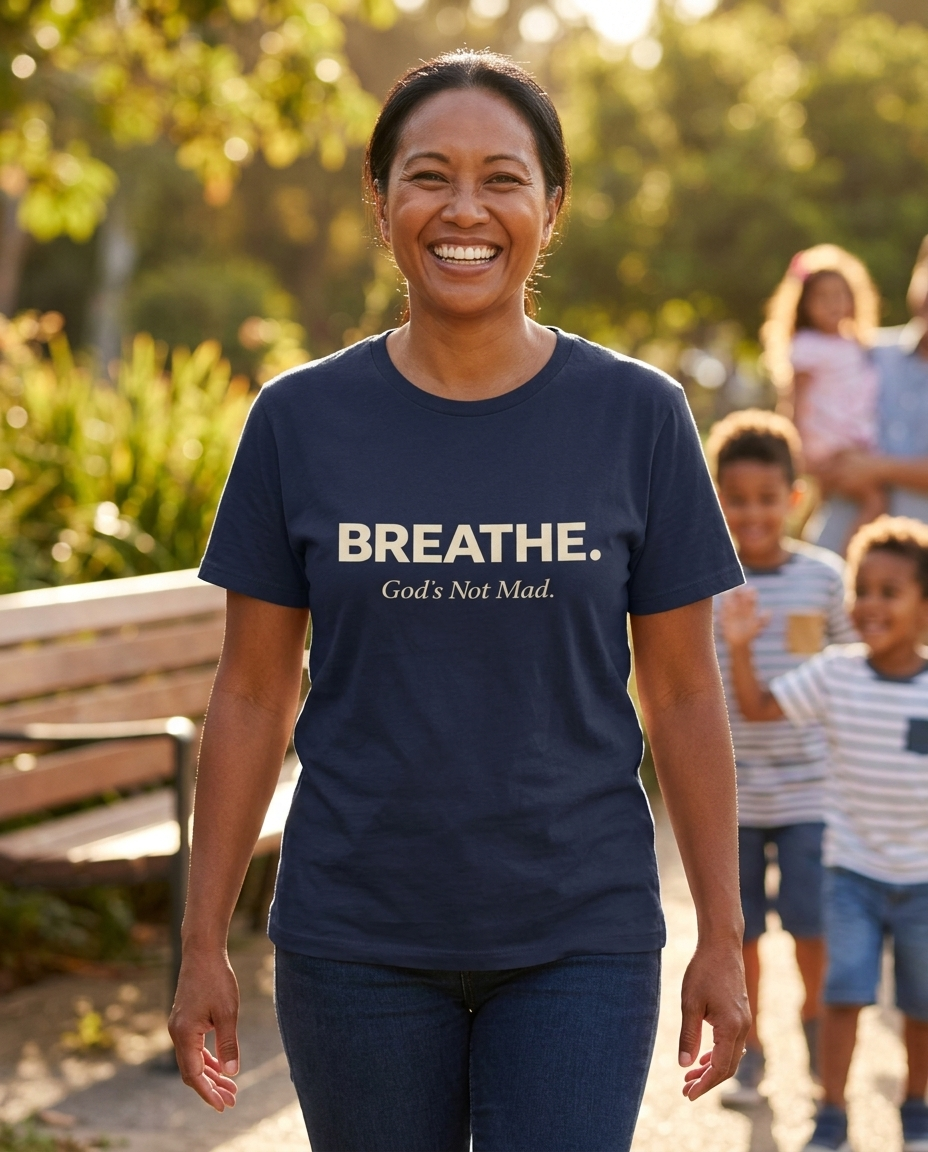 Breathe. God’s Not Mad. Adult Tee - Dark Colors