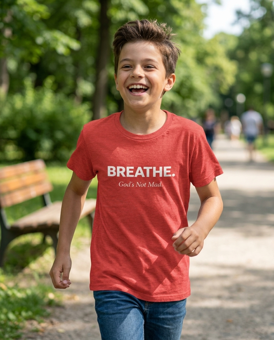 Breathe. God’s Not Mad. Youth Tee - Bright Colors