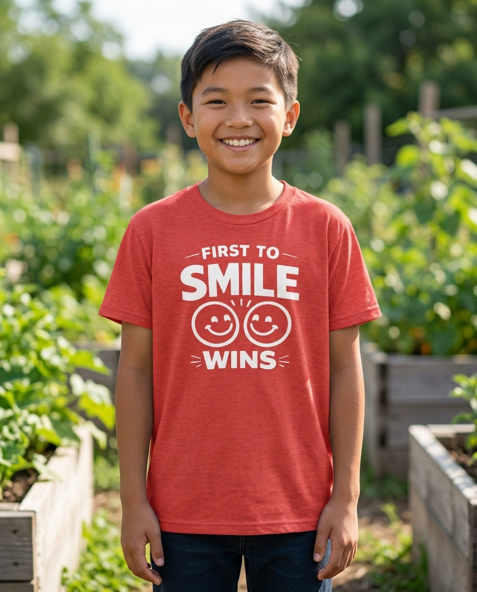 First to Smile Wins Youth Tee - Bright Colors