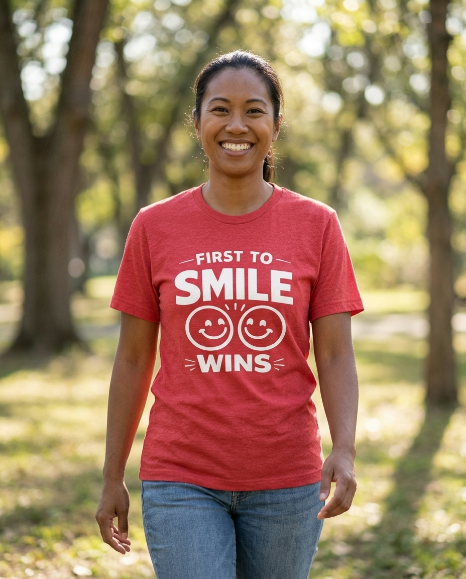 First to Smile Wins Adult Tee - Bright Colors