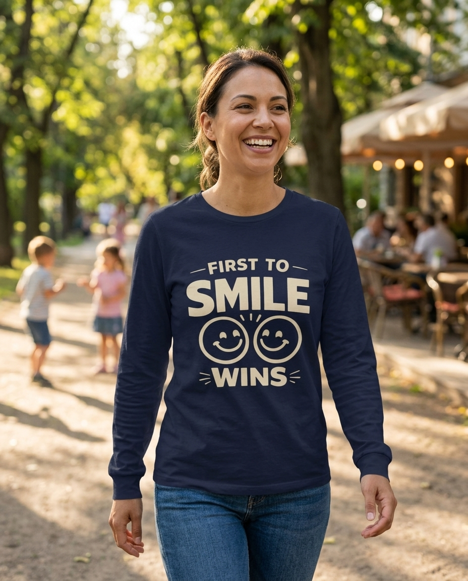 First to Smile Wins Adult Long Sleeve Tee - Dark Colors