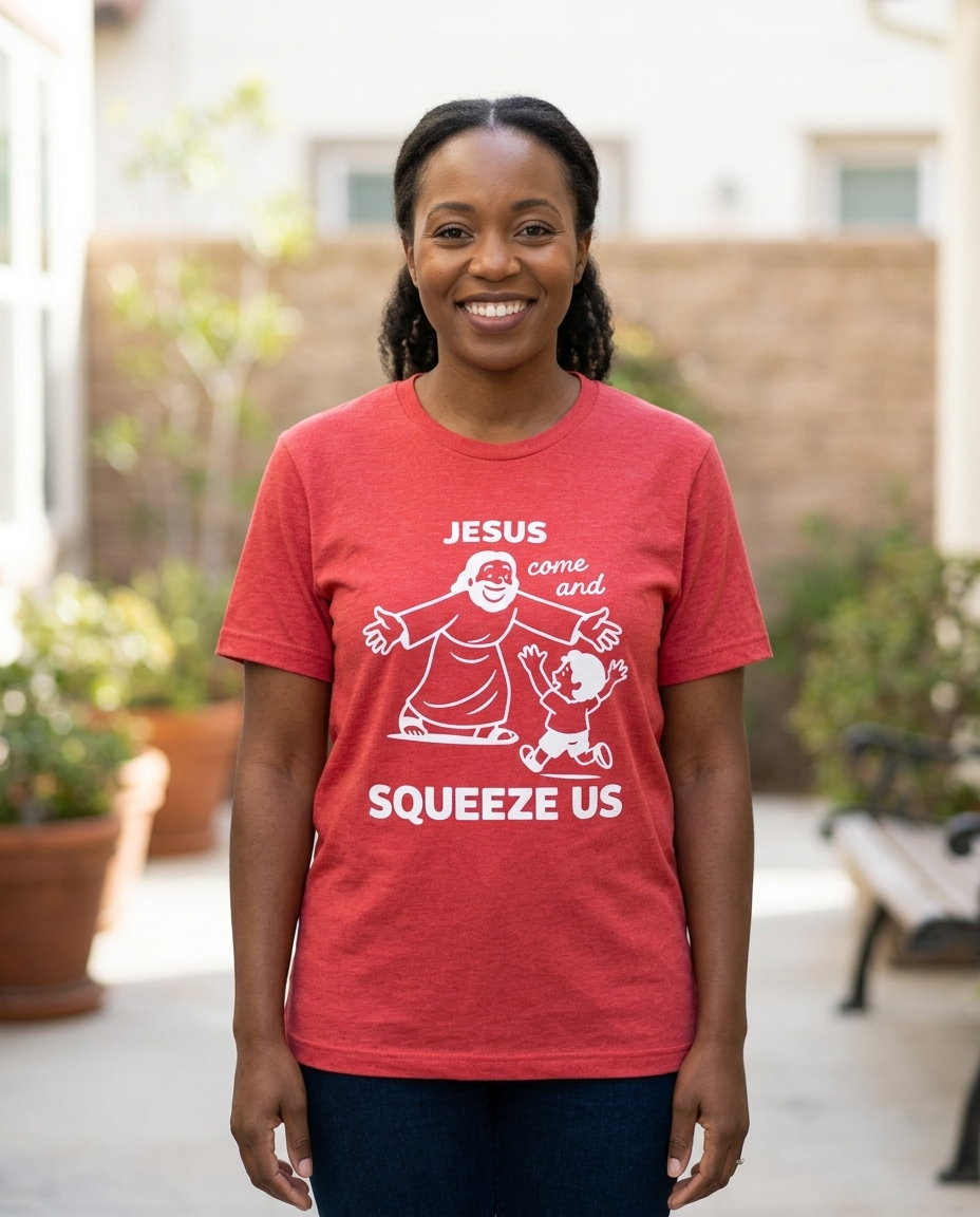 Jesus Come and Squeeze Us Adult Tee - Bright Colors
