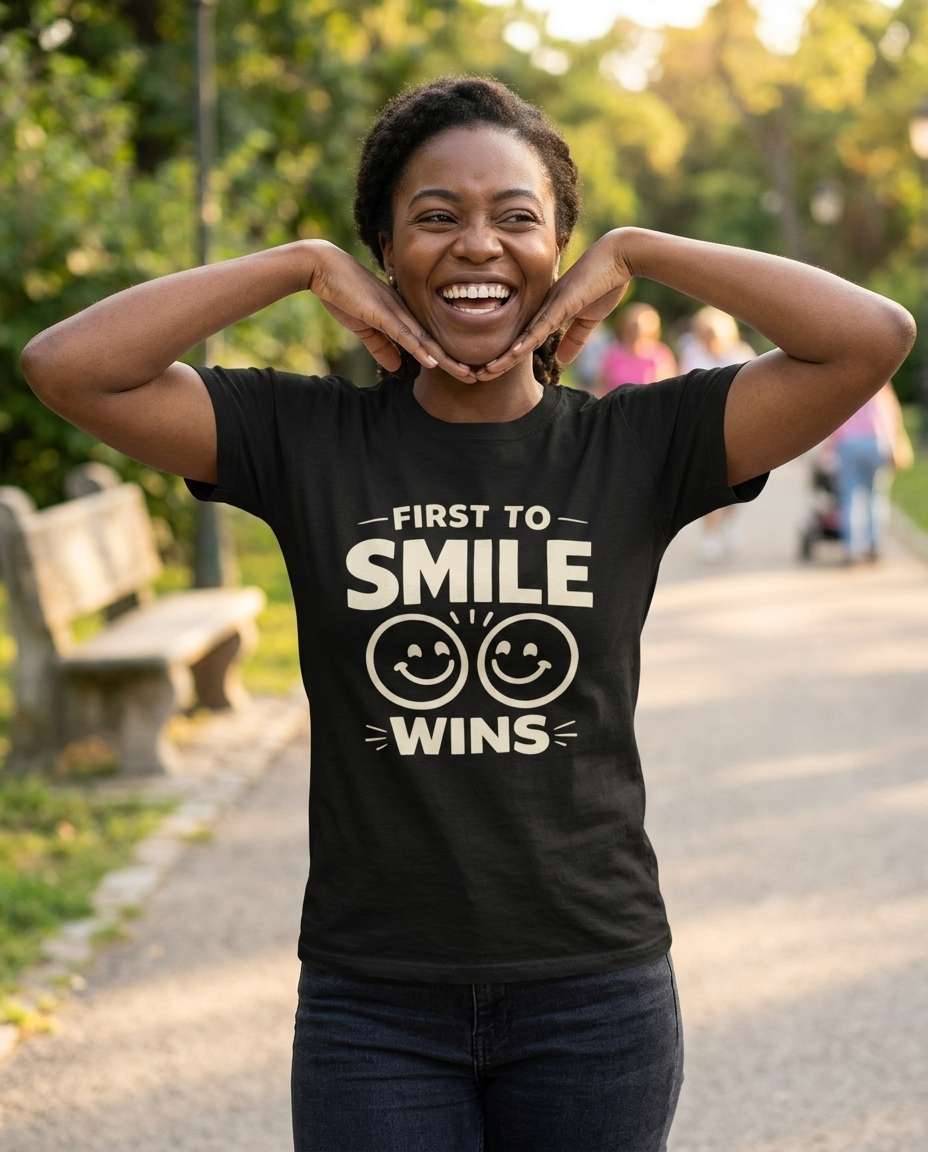 First to Smile Wins Adult Tee - Dark Colors