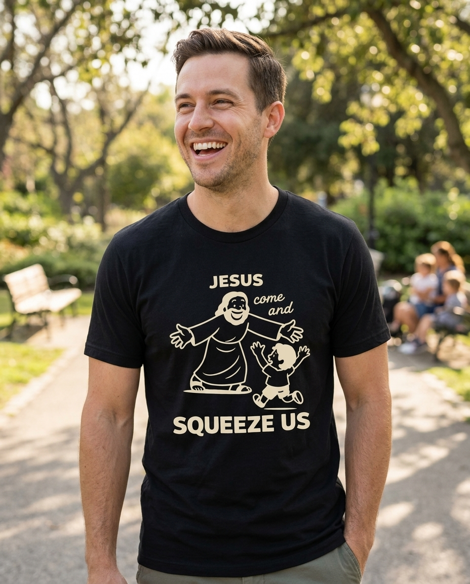 Jesus Come and Squeeze Us Adult Tee - Dark Colors