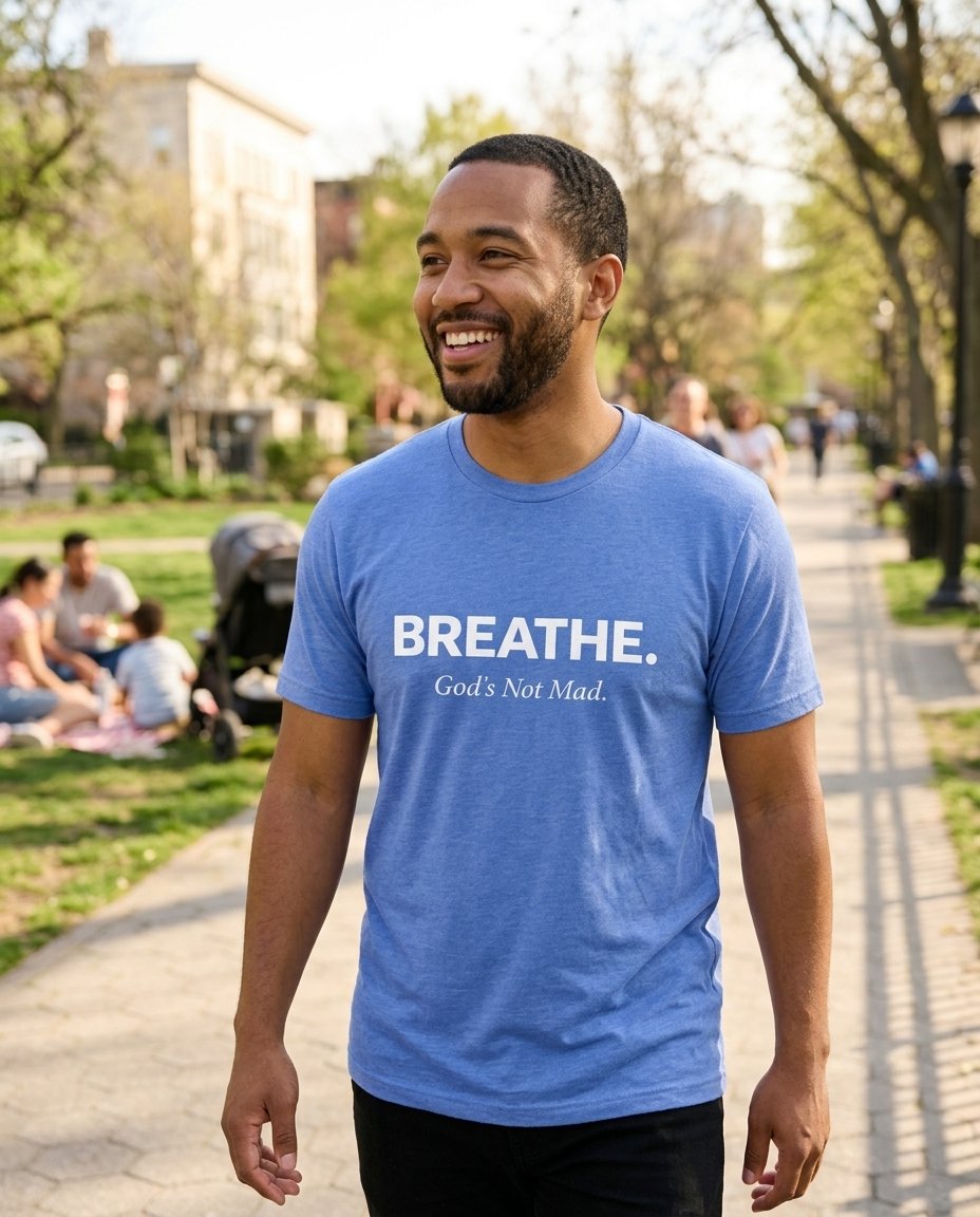 Breathe. God’s Not Mad. Adult Tee - Bright Colors