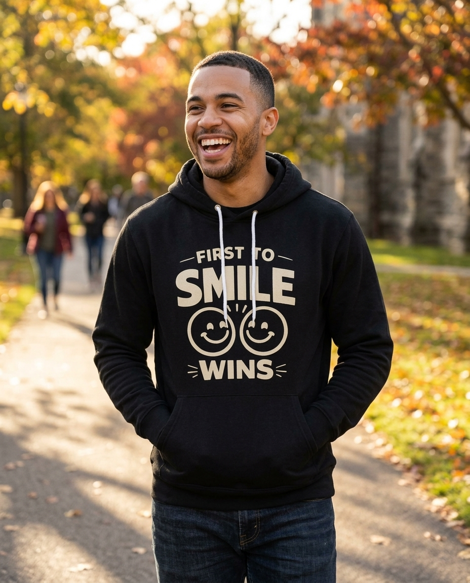 First to Smile Wins Adult Hoodie - Dark Colors