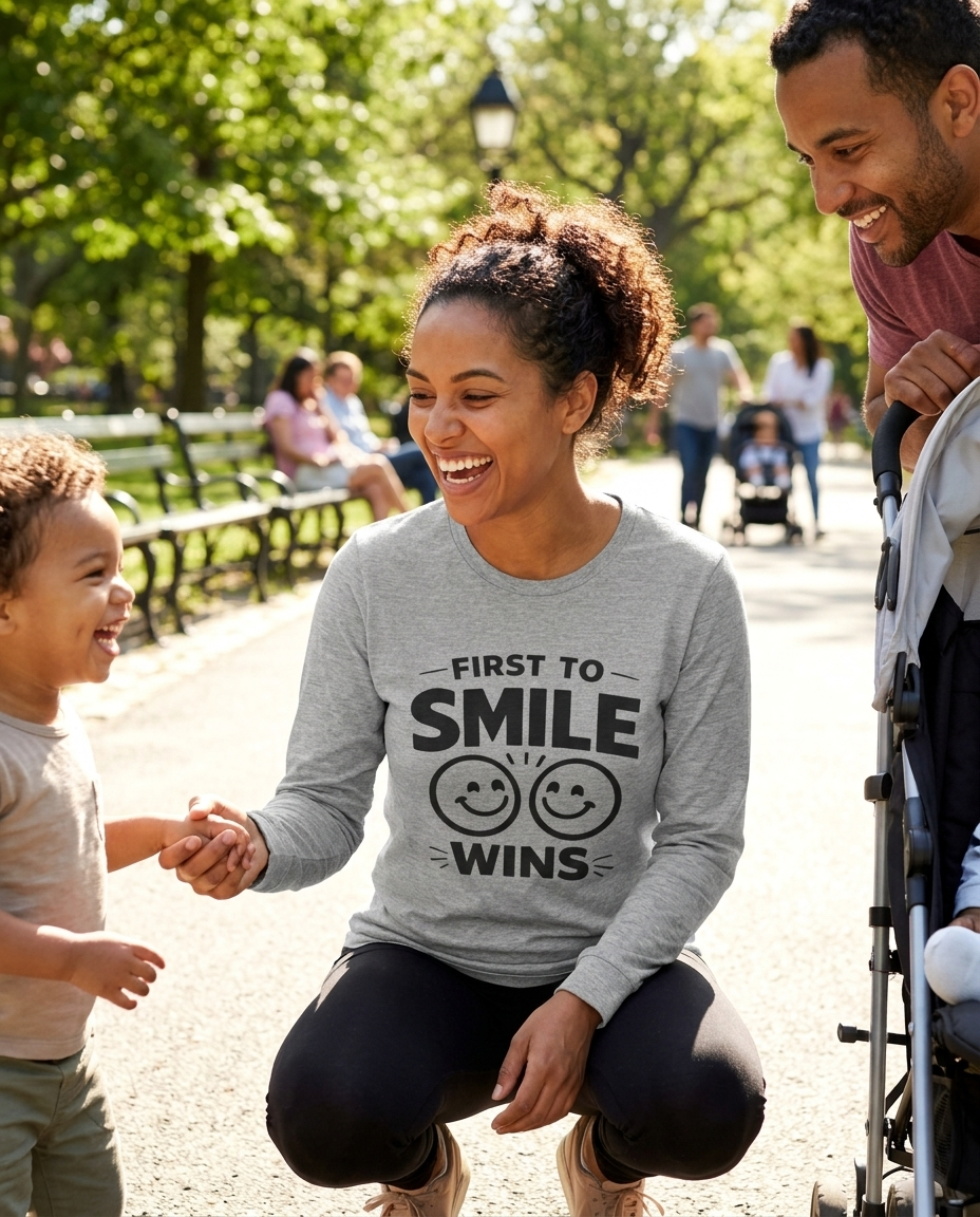 First to Smile Wins Adult Long Sleeve Tee - Light Colors