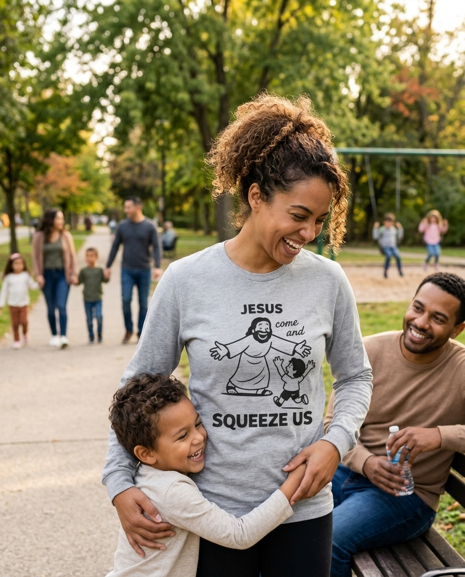 Jesus Come and Squeeze Us Adult Long Sleeve Tee - Light Colors