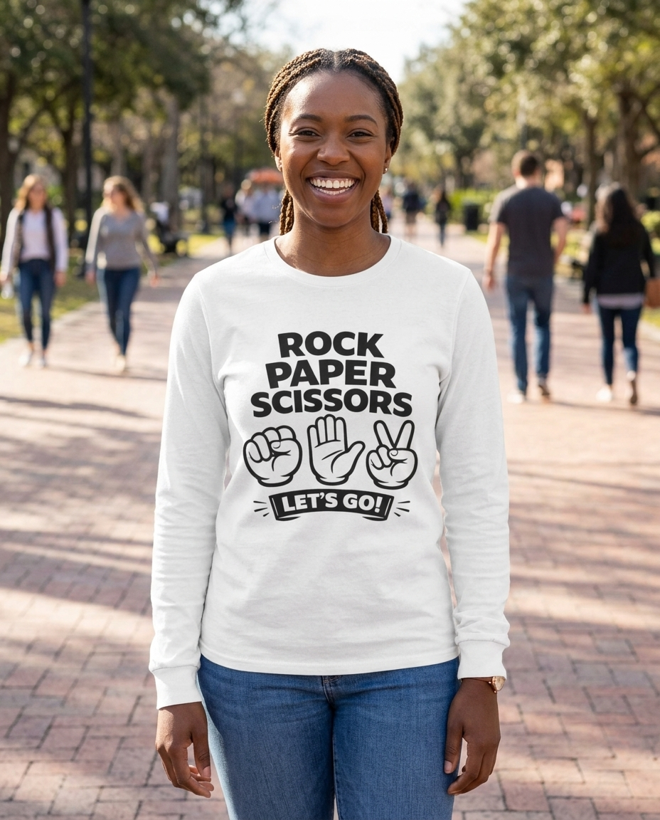 Rock Paper Scissors Adult Long Sleeve Tee - Light Colors