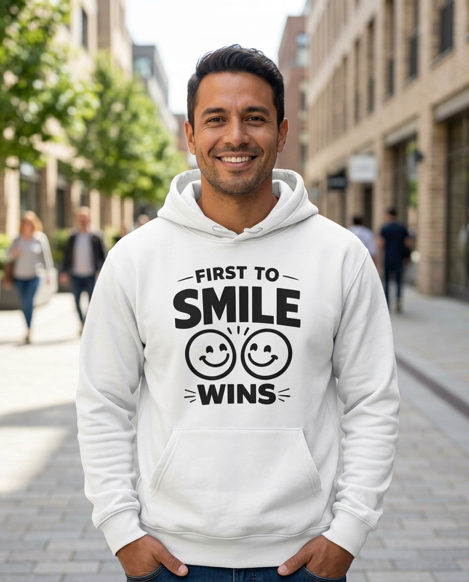 First to Smile Wins Adult Hoodie - Light Colors