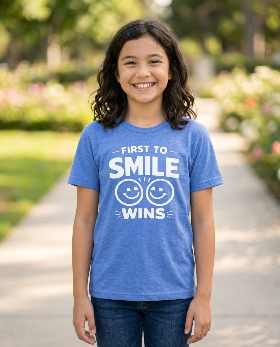 First to Smile Wins Youth Tee - Bright Colors
