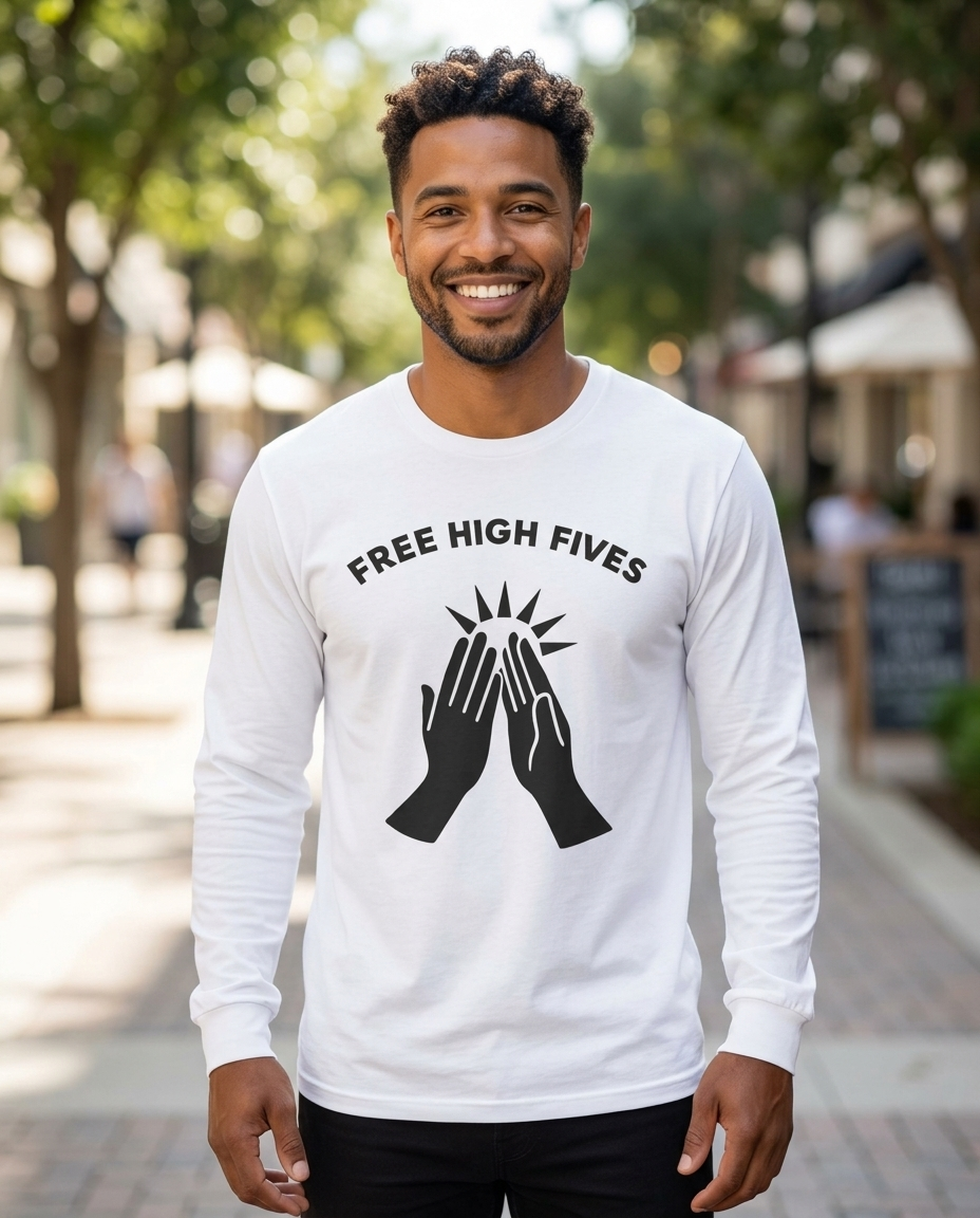 Free High Fives Adult Long Sleeve Tee - Light Colors