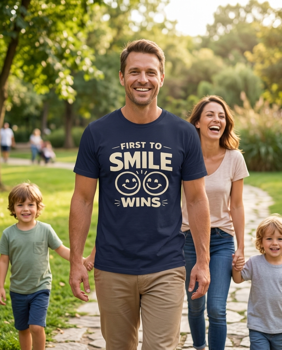 First to Smile Wins Adult Tee - Dark Colors
