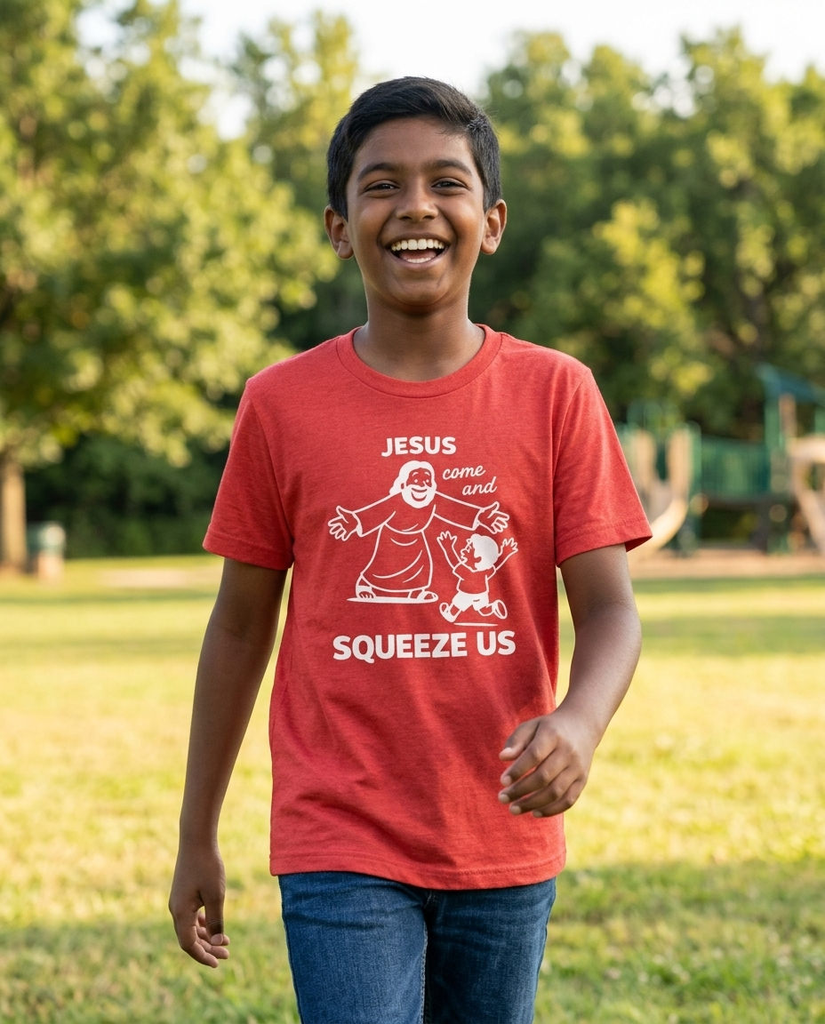 Jesus Come and Squeeze Us Youth Tee - Bright Colors