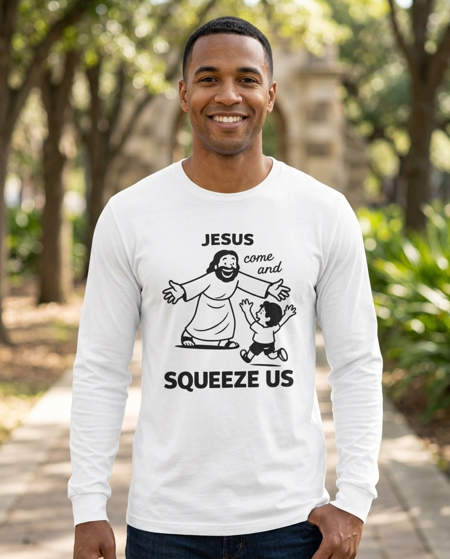 Jesus Come and Squeeze Us Adult Long Sleeve Tee - Light Colors