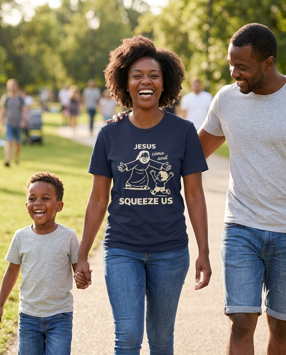 Jesus Come and Squeeze Us Adult Tee - Dark Colors