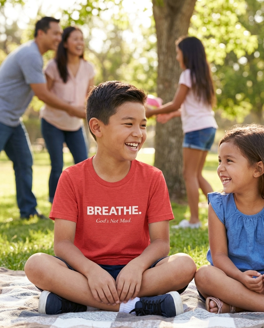 Breathe. God’s Not Mad. Youth Tee - Bright Colors