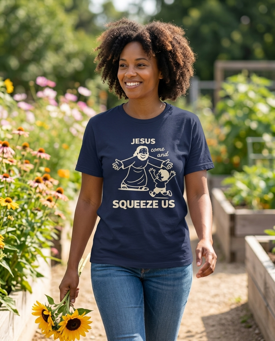 Jesus Come and Squeeze Us Adult Tee - Dark Colors
