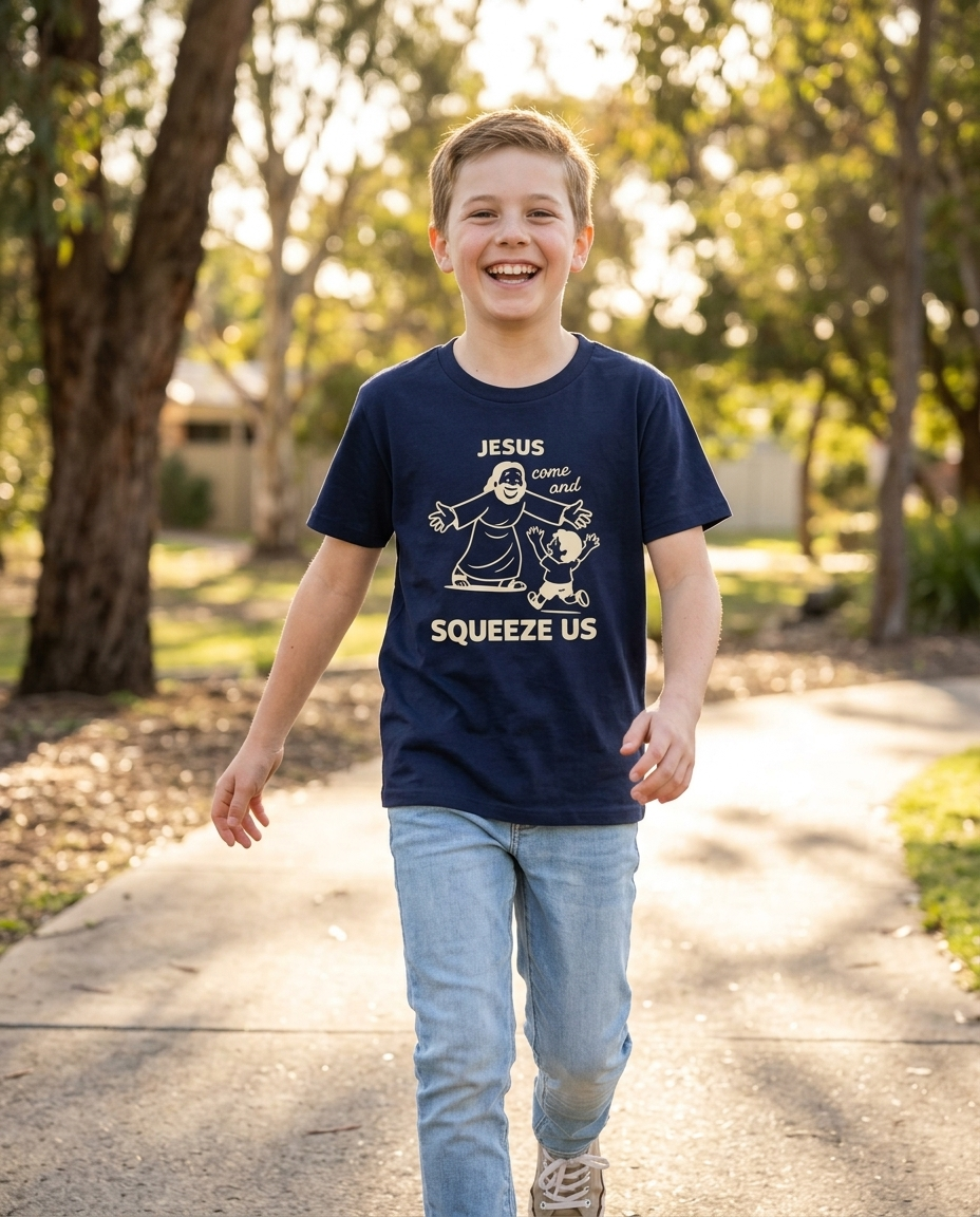 Jesus Come and Squeeze Us Youth Tee - Dark Colors